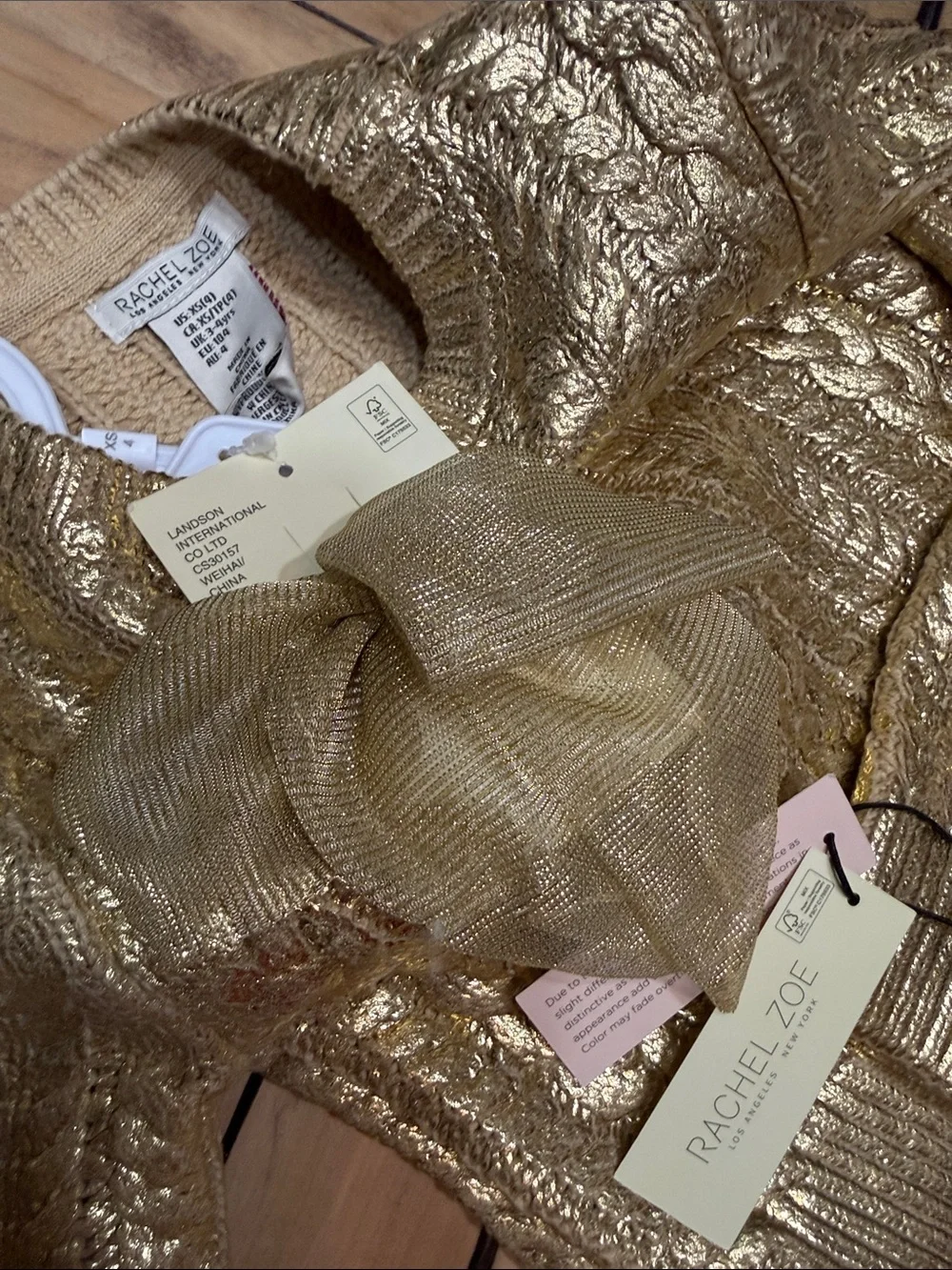 Rachel Zoe Metallic Gold Knit Sweater with Tulle Skirt & Bow